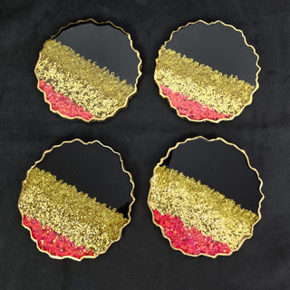 Sparkling Black Gold and Pink Coaster Set