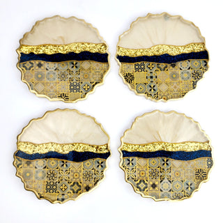 Cream, Blue and Gold Coaster Set