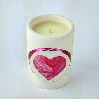 White Scented Candle with Pink Heart Embellishment