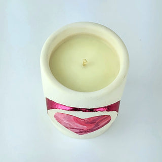 White Scented Candle with Pink Heart Embellishment