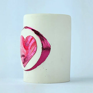 White Scented Candle with Pink Heart Embellishment