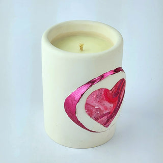 White Scented Candle with Pink Heart Embellishment