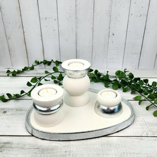 Glamorous White and Silver Tealight and Tray Set