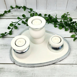 Glamorous White and Silver Tealight and Tray Set