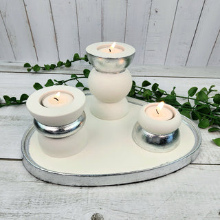 Glamorous White and Silver Tealight and Tray Set