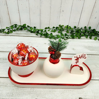 Festive Candy Bowl, Vase and Picture Holder Set - White and Red