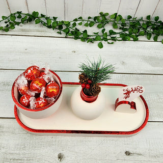 Festive Candy Bowl, Vase and Picture Holder Set - White and Red