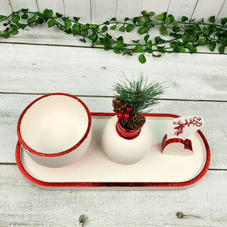 Festive Candy Bowl, Vase and Picture Holder Set - White and Red