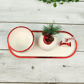 Festive Candy Bowl, Vase and Picture Holder Set - White and Red