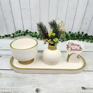 Festive Candy Bowl, Vase and Picture Holder Set - White and Gold