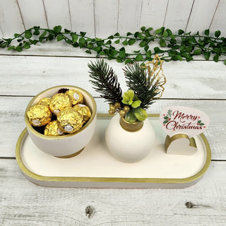 Festive Candy Bowl, Vase and Picture Holder Set - White and Gold