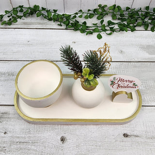 Festive Candy Bowl, Vase and Picture Holder Set - White and Gold