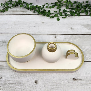 Festive Candy Bowl, Vase and Picture Holder Set - White and Gold