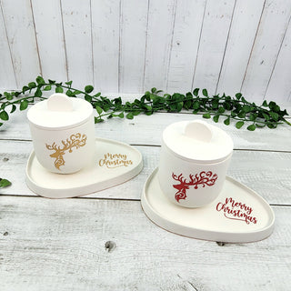 Elegant Reindeer Themed Scented Candle and Tray Set - Gold