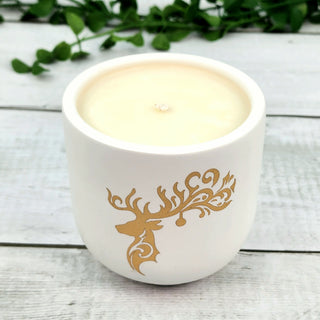 Elegant Reindeer Themed Scented Candle and Tray Set - Gold