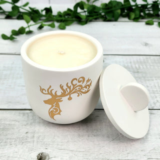 Elegant Reindeer Themed Scented Candle and Tray Set - Gold