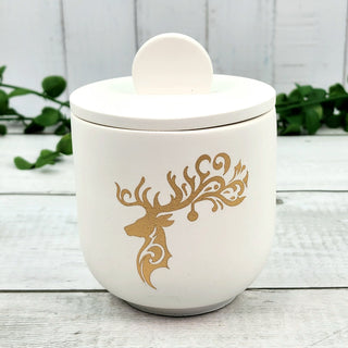 Elegant Reindeer Themed Scented Candle and Tray Set - Gold