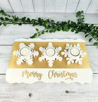 Sparkling Snowflake Tealight Holder and Tray Set - Gold